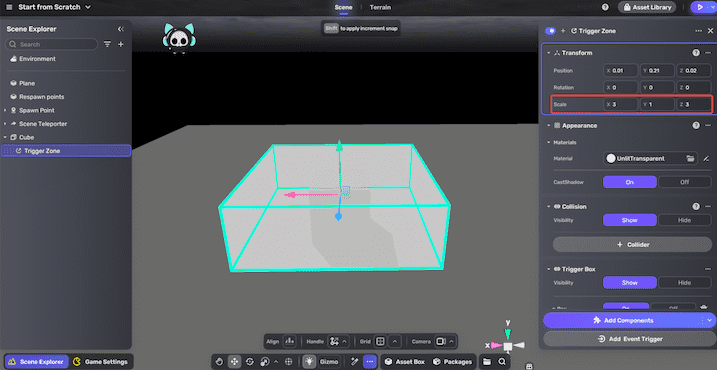 为立方体添加事件触发器