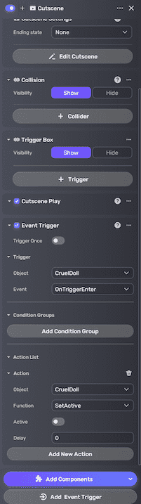 set cutscene's trigger