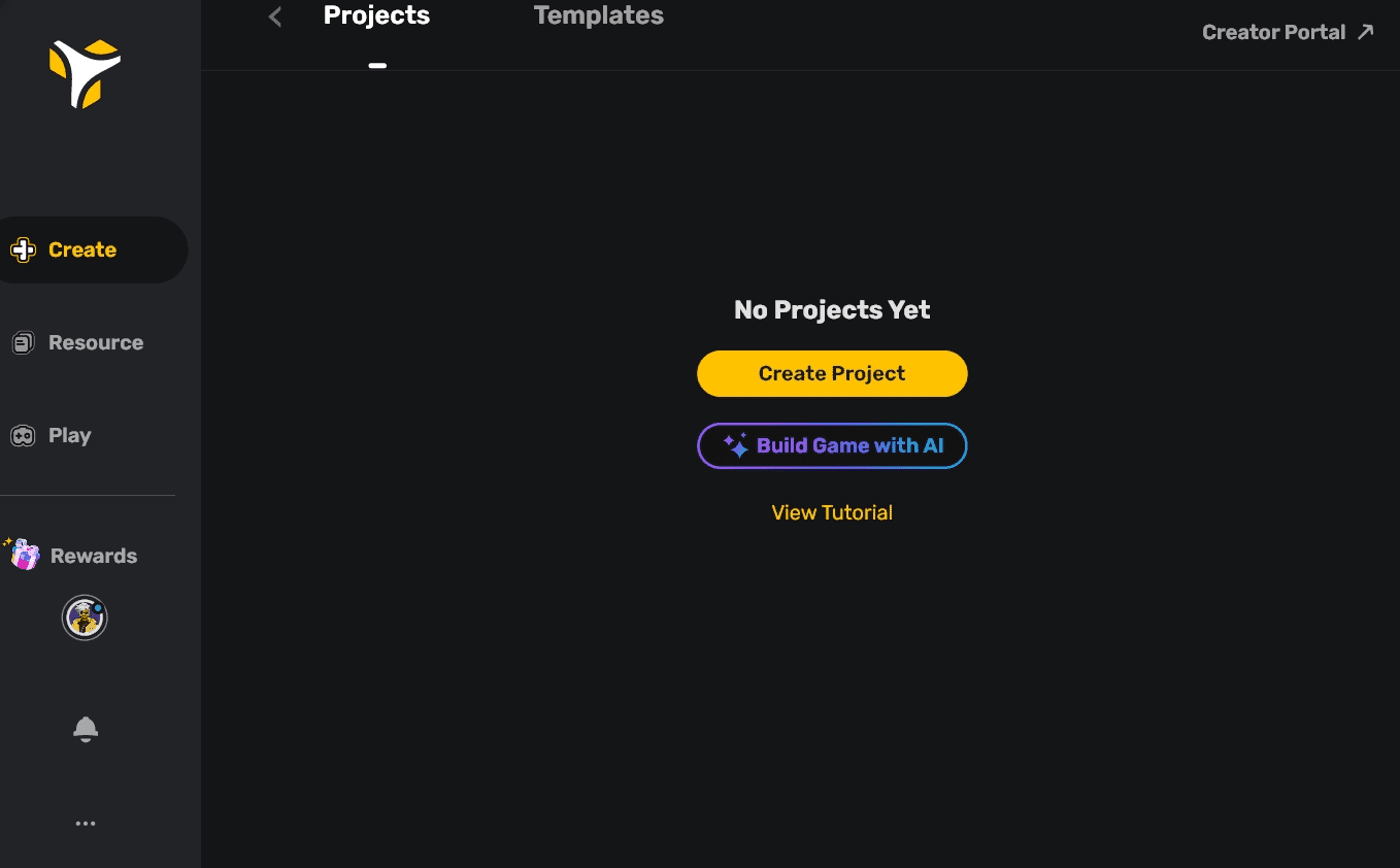 button location when there's no projects