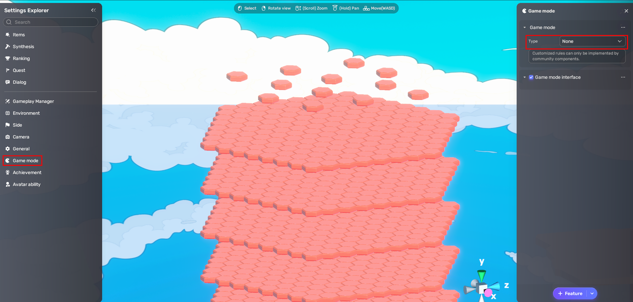 Game mode set to none